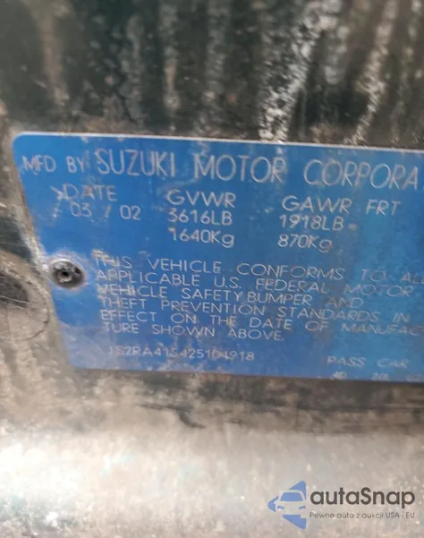 2002 Suzuki Aerio S from USA, damaged, VIN JS2RA41S425104918